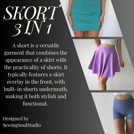 3 in 1 Skort (skirt with shorts) with Pattern