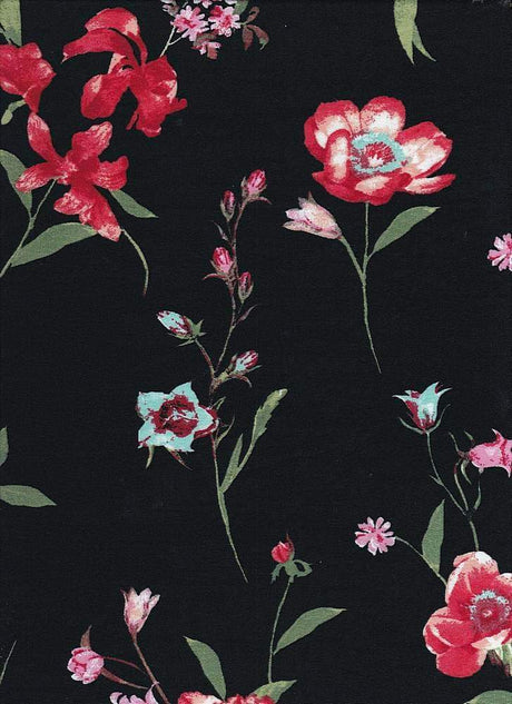 Fabric Wholesale Depot SUPER SOFT POLYESTER SPANDEX DBP / DTY BRUSHED STEMMED FLORAL [NFF181029-009].