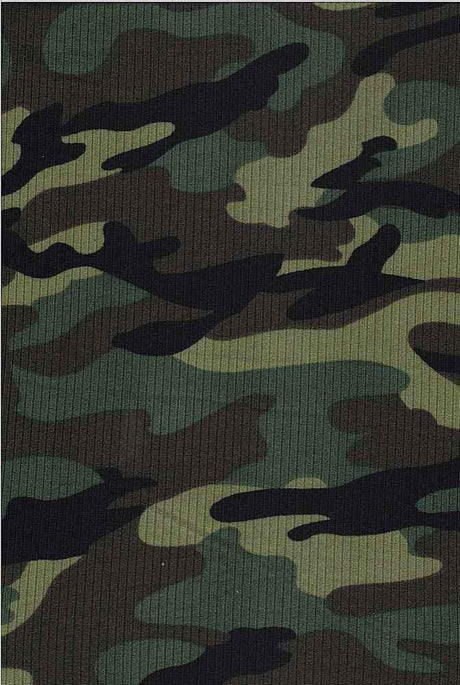 Fabric Wholesale Depot CAMOUFLAGE PRINTED ON SOFT POLYESTER SPANDEX 4X2 RIB NF00033-026.