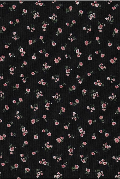 Fabric Wholesale Depot DITSY FLORAL PRINTED ON SOFT POLYESTER SPANDEX 4X2 RIB NFF181209-026.