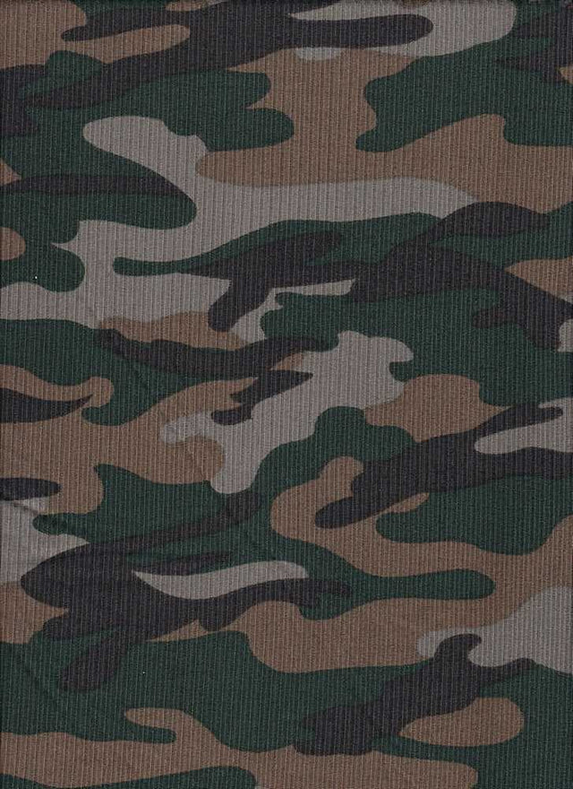 Fabric Wholesale Depot CAMOUFLAGE PRINTED ON SOFT POLYESTER SPANDEX 4X2 RIB NF00033-026.