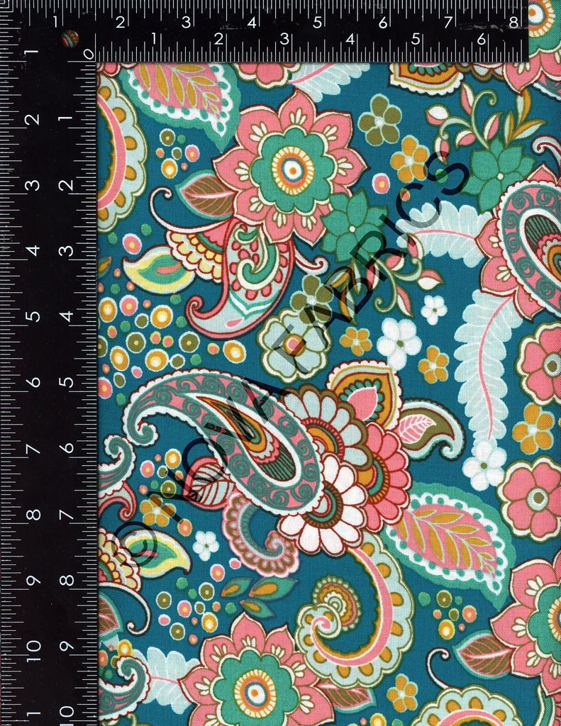 NFE220629B-011 C14/TEAL DARK ETHNIC PRINTS FLORAL RAYON CHALLIS